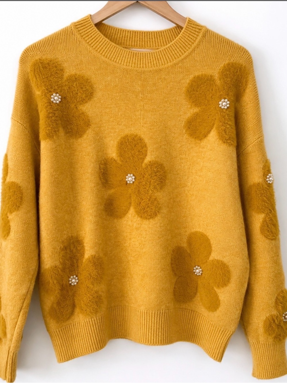 Nanette Lepore Mustard Floral Crewneck Sweater